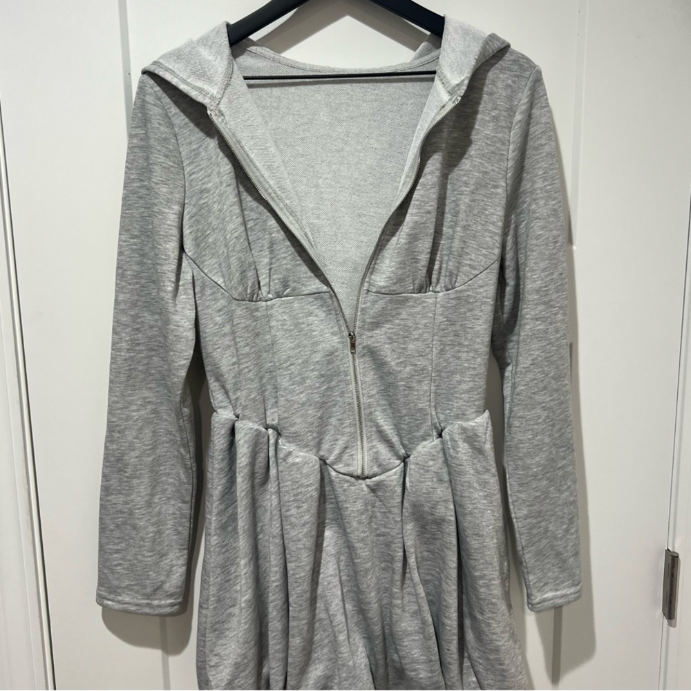 Cider Light Gray Zip-Up Hoodie Dress with Bubble Hem Size Large